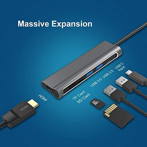  JFONG USB C Hub Ultra Aluminum Slim USB C Adapter with USB 3.0 Ports TF/SD Card Reader HDMI Port Type C Power Delivery Compatible for MacBook Pro Chromebook Phone Hard Flash Drive Other