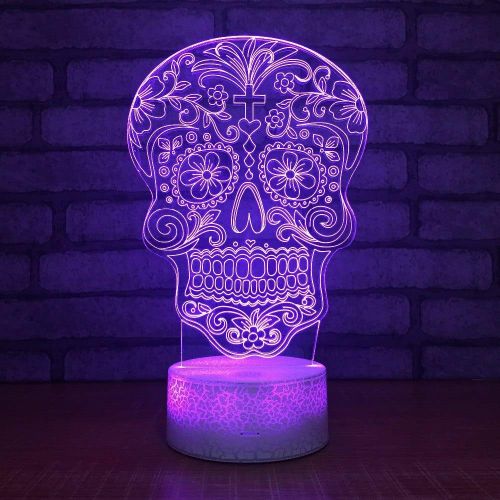  JFSJDF Novelty Skull 3D Night Light LED 7 Colors Mood Lamp USB 3D Illusion Table Lamp Remote Control Touch Switch Atmosphere Lamp