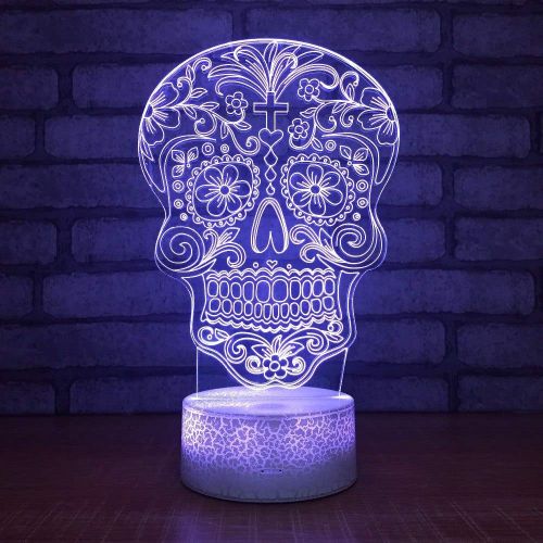  JFSJDF Novelty Skull 3D Night Light LED 7 Colors Mood Lamp USB 3D Illusion Table Lamp Remote Control Touch Switch Atmosphere Lamp