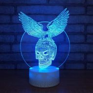 JFSJDF Skull Multi-Colored Bulb 3D Night Light 7 Colors Acrylic 3D Illusion Desk Table Lamp Withe Remote Touch Switch LED Mood Lamp