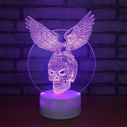  JFSJDF Skull Multi-Colored Bulb 3D Night Light 7 Colors Acrylic 3D Illusion Desk Table Lamp Withe Remote Touch Switch LED Mood Lamp