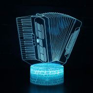 JFSJDF Music Instrument Accordion Theme 3D Lamp Led Night Light 7 Color Change Touch Mood Lamp...