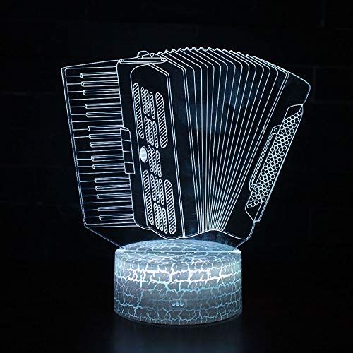  JFSJDF Music Instrument Accordion Theme 3D Lamp Led Night Light 7 Color Change Touch Mood Lamp...