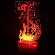 JFSJDF Musical Note Guitar Theme 3D Lamp Led Night Light 7 Color Change Touch Mood Lamp Christmas Present