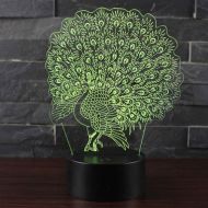 JFSJDF Open Peacock Theme 3D Lamp Led Night Light 7 Color Change Touch Mood Lamp Christmas Present