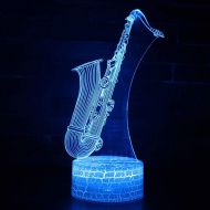 JFSJDF Music Instrument Saxophone Theme 3D Lamp Led Night Light 7 Color Change Touch Mood Lamp...