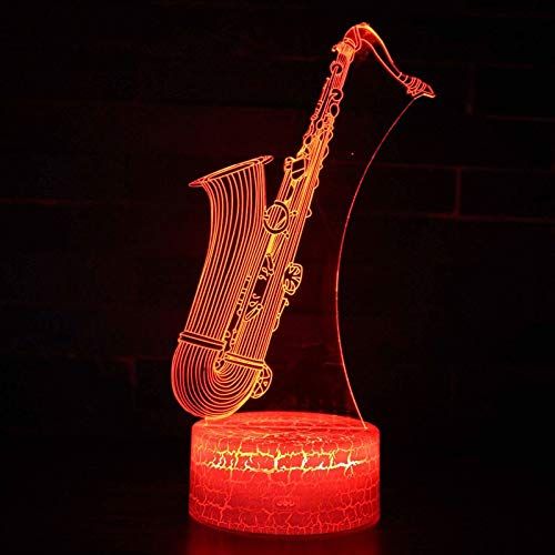  JFSJDF Music Instrument Saxophone Theme 3D Lamp Led Night Light 7 Color Change Touch Mood Lamp...