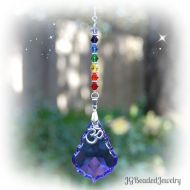 /JGBeadedJewelry Purple Om Chakra Rainbow Crystal Suncatcher, Rearview Mirror or Window Options