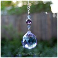 JGBeadedJewelry Purple Prism Crystal Suncatcher, Rearview Mirror Car Charm, Window Decoration