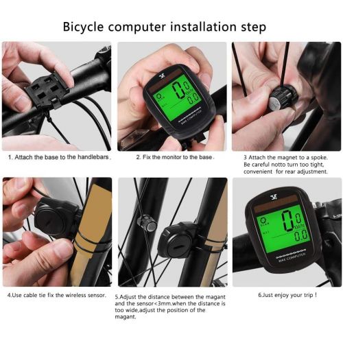  JGRZF Bike Computer Bicycle Wireless Speedometer and Odometer Waterproof Backlight with Digital LCD Display for Outdoor Cycling and Fitness Multi Function (Wireless Computer)