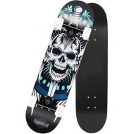 JH Four-Wheel Skateboard 31 Inches/80cm 4 Years Old Children and Above Adult Action Type (Blue Skull) Double Tilt Scooter