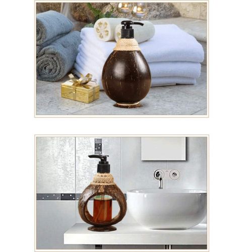  JHEY Bathroom Countertop Liquid Soap Lotion Dispenser Pump Creative Vintage Natural Coconut Shell Shower Gel Hotel Sub-Bottle (Color : Solid, Size : 1015.5cm)