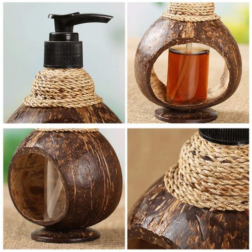  JHEY Bathroom Countertop Liquid Soap Lotion Dispenser Pump Creative Vintage Natural Coconut Shell Shower Gel Hotel Sub-Bottle (Color : Solid, Size : 1015.5cm)