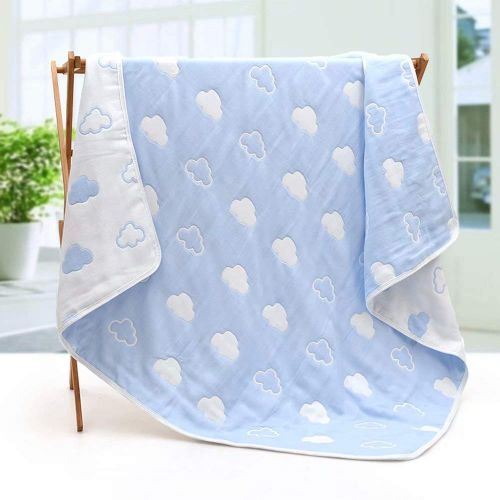  JHion 6 Layers of 100% Muslin Cotton Summer Blanket,Premium Toddler Blanket Summer Quilt/Throw Blanket for Teens, Adults Blue Cloud 59.06 X 78.74 Inch