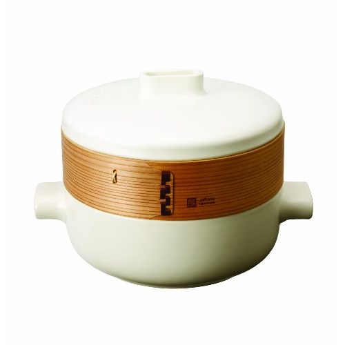  JIA Inc. Steamer Set Large Set (Ceramic Steamer Pot and Lid + Cedar Wood Basket)