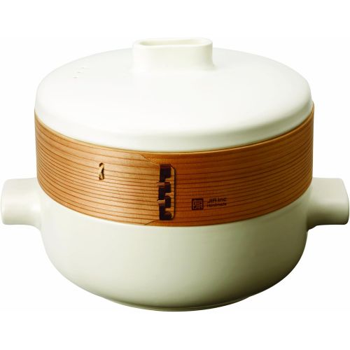  JIA Inc. Steamer Set Large Set (Ceramic Steamer Pot and Lid + Cedar Wood Basket)