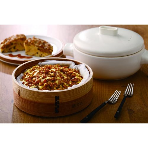  JIA Inc. Steamer Set Large Set (Ceramic Steamer Pot and Lid + Cedar Wood Basket)