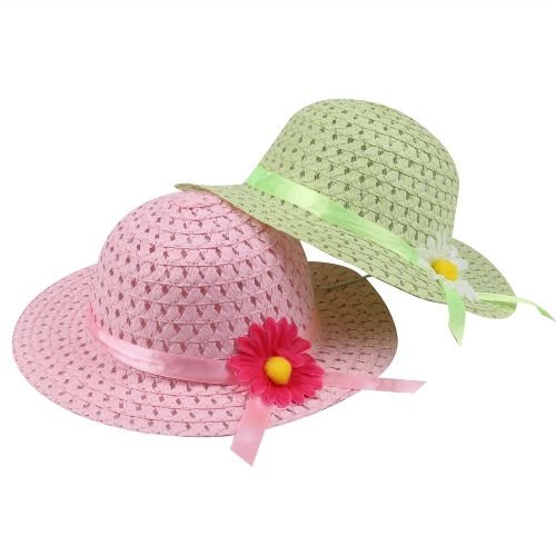  JIAKAI Girls Sunflower Straw Tea Party Hat Set (9 Pcs, Assorted Colors)