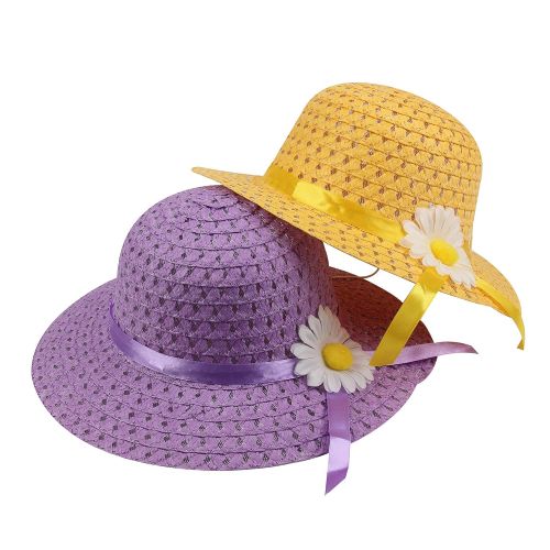  JIAKAI Girls Sunflower Straw Tea Party Hat Set (9 Pcs, Assorted Colors)