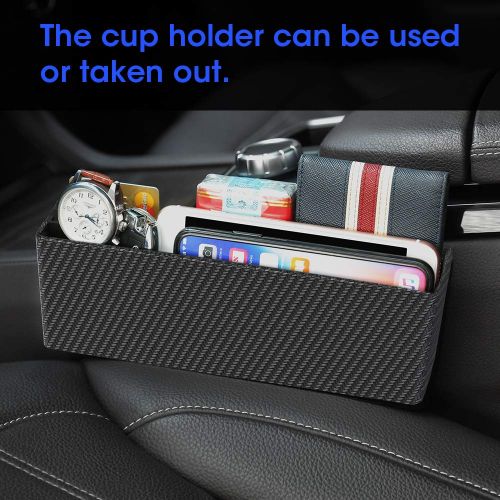  JIAKANUO Auto Car Seat Side Gap Catcher,Console Pocket Organizer,Car Seat Gap Filler, Card Cup Holder Easy Mount (Black)