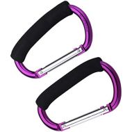 JIALEEY Strong Large Durable Buggy Carabiner Stroller Hooks Mummy Clip Pram Pushchair Grocery or Shopping and Plastic Bags Holder, 2 Pack Purple
