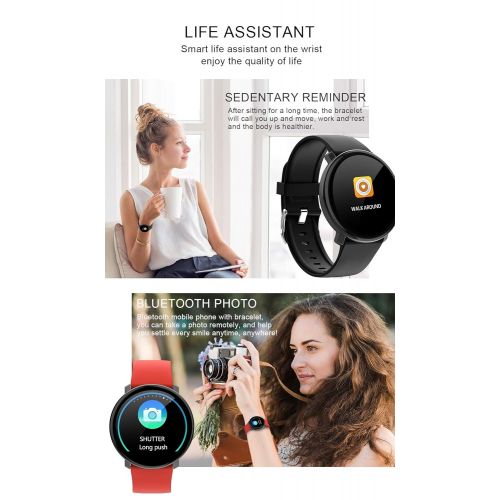  JIANGJIE Smart Watch, IP67 Waterproof Tempered Glass Activity Fitness Tracker Heart Rate Monitor Brim Men Women Smart Band