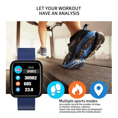  JIANGJIE Smart Watch, TFT HD Screen Fitness Tracker with Heart Rate Blood Pressure Detection Sleep Monitoring Calorie Smart Reminder IP67 Waterproof