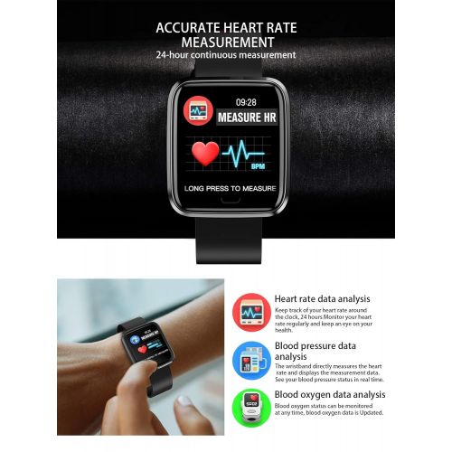  JIANGJIE Smart Watch, TFT HD Screen Fitness Tracker with Heart Rate Blood Pressure Detection Sleep Monitoring Calorie Smart Reminder IP67 Waterproof