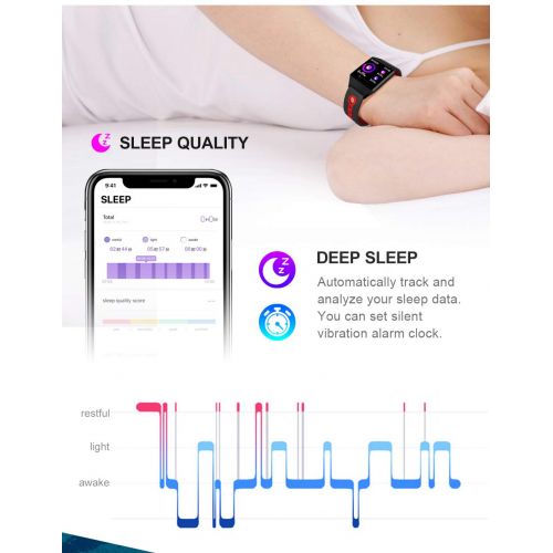  JIANGJIE Smart Watch, Color Screen Fitness Tracker with Heart Rate Blood Pressure Detection Sleep Monitoring Calorie Smart Reminder IP67 Waterproof