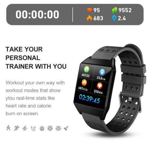  JIANGJIE Smart Watch, Color Screen Fitness Tracker with Heart Rate Blood Pressure Detection Sleep Monitoring Calorie Smart Reminder IP67 Waterproof