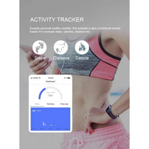  JIANGJIE Smart Bracelet Sports Watch PPG+ECG Cardiogram Multiple Sports Mode with Heart Rate Sleep Blood Pressure Monitor, Message Notification, Health Report, Sedentary Reminder