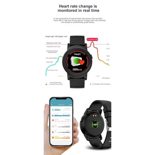  JIANGJIE Color Screen Smart Watch Full Round Screen Display Blood Pressure Heart Rate Monitor Health Fitness Tracker Smart Bracelet