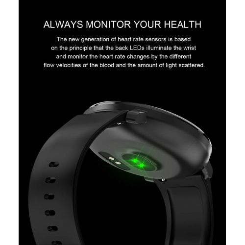  JIANGJIE Smart Watch, IP67 Waterproof Tempered Glass Activity Fitness Tracker Heart Rate Monitor Brim Men Women Smart Band