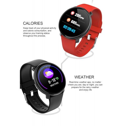  JIANGJIE Smart Watch, IP67 Waterproof Tempered Glass Activity Fitness Tracker Heart Rate Monitor Brim Men Women Smart Band