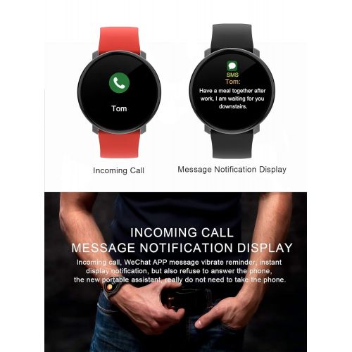  JIANGJIE Smart Watch, IP67 Waterproof Tempered Glass Activity Fitness Tracker Heart Rate Monitor Brim Men Women Smart Band