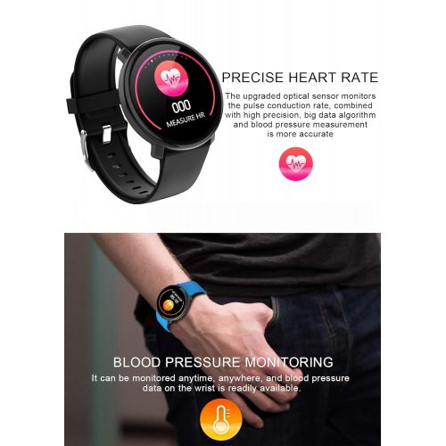  JIANGJIE Smart Watch, IP67 Waterproof Tempered Glass Activity Fitness Tracker Heart Rate Monitor Brim Men Women Smart Band