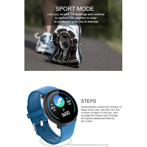  JIANGJIE Smart Watch, IP67 Waterproof Tempered Glass Activity Fitness Tracker Heart Rate Monitor Brim Men Women Smart Band