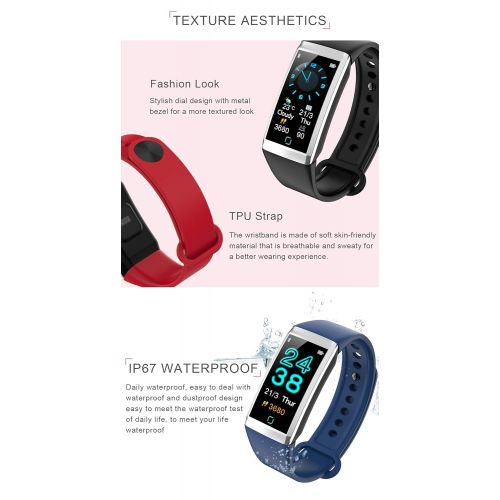  JIANGJIE Smart Bracelet, Bluetooth Sports Watch with Heart Rate Monitor Blood Pressure Measurement Sleep Monitoring Smart Reminder Multiple Sports Mode IP67 Waterproof