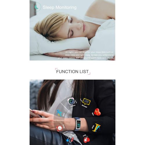  JIANGJIE Smart Bracelet, Bluetooth Sports Watch with Heart Rate Monitor Blood Pressure Measurement Sleep Monitoring Smart Reminder Multiple Sports Mode IP67 Waterproof