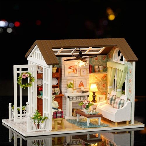  JIANGXIUQIN Childrens Educational Toys Handmade Miniature Dollhouse DIY Kit with Kitchen Living Room Furniture with Daughter Gift Young Children Inspire Imagination (Color : Beauti