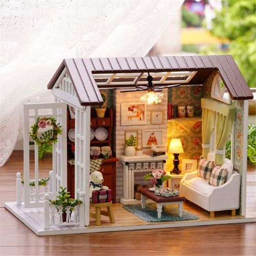  JIANGXIUQIN Childrens Educational Toys Handmade Miniature Dollhouse DIY Kit with Kitchen Living Room Furniture with Daughter Gift Young Children Inspire Imagination (Color : Beauti