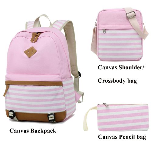  JIANYA School Backpack for Teen Girls Canvas Bookbag Lightweight Laptop Backpacks Travel Daypack (01-Pink)