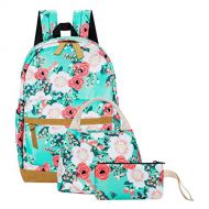 JIANYA School Backpack for Teen Girls School Bags Lightweight Kids Girls School Book Bags Backpacks Sets (01 Light Green/ Floral)