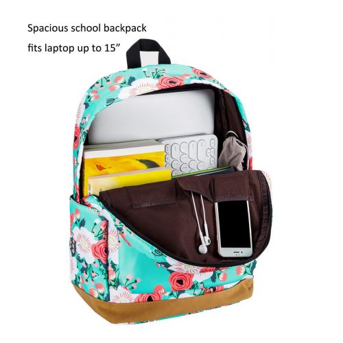  JIANYA School Backpack for Teen Girls School Bags Lightweight Kids Girls School Book Bags Backpacks Sets (01 Light Green/ Floral)