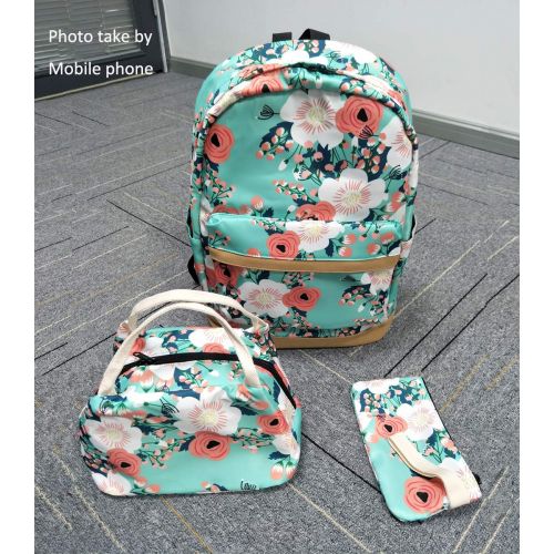  JIANYA School Backpack for Teen Girls School Bags Lightweight Kids Girls School Book Bags Backpacks Sets (01 Light Green/ Floral)