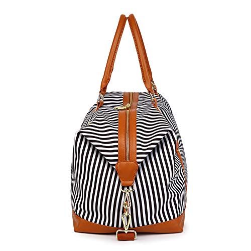  JIANYA Travel Duffel Bag Unisex Weekend Overnight Luggage Tote Bag (Black Stripe)