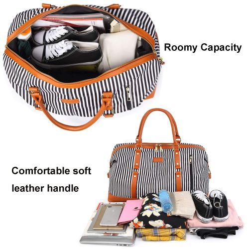  JIANYA Travel Duffel Bag Unisex Weekend Overnight Luggage Tote Bag (Black Stripe)