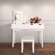 JIASTING Vanity Beauty Station, Dresing Table Vanity Set with Flip Top Mirror,1 Large Organization 2 Drawers Makeup Dresser, Writing Desk (White Flip Mirror)
