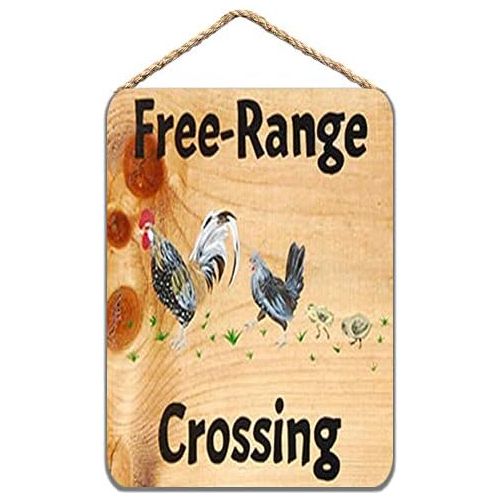  JIEYANGDONG Free Range Chicken Crossing Sign Handpainted Wood Chicken Sign 20x30cm / 8x12 inch