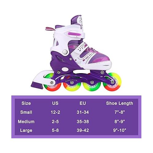  Kids Adjustable Flashing Inline Skates for Boys, Girls and Adults with Full Light Up Wheels, Outdoor Roller Skates for Kids Beginner Ages 4-12, Men and Women